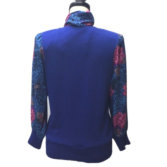 EUC Vintage Anthony Sicari 2pc Womens Blue Floral Scarf & Sweater Size 6 - Picture 4 of 9